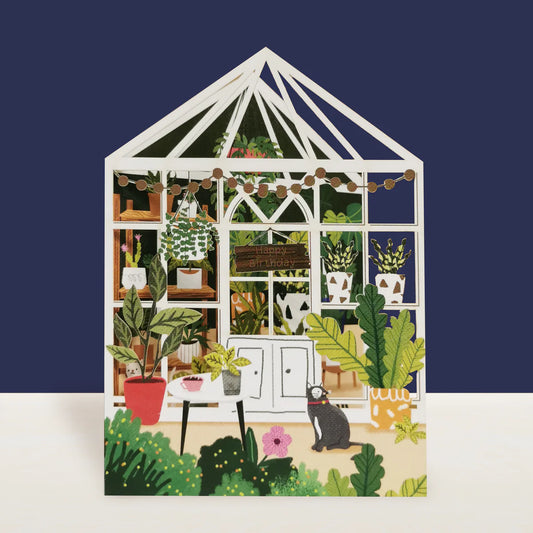 Paper Cut Birthday Card - Garden Greenhouse